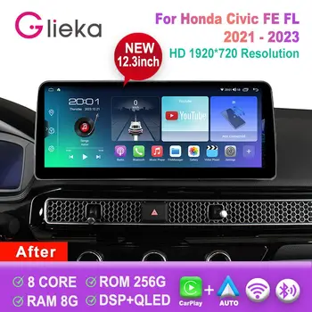 12,3-дюймовый экран Android 13 для Honda Civic FE FL 2021 - 2023 Автомобильный радиоприемник, Мультимедийный видеоплеер, навигация GPS