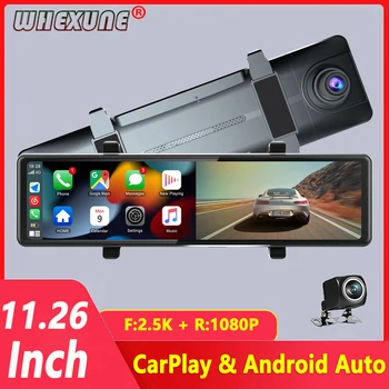 2.5K Двойной Объектив 11,26 Дюймов Carplay и Android Auto Wireless 1440P Wifi Dash Cam Зеркало Заднего Вида Автомобильный Видеорегистратор GPS Трекер Видеомагнитофон
