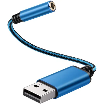 Аудиоадаптер с разъемом от USB до 3,5 мм для наушников, внешняя стереозвукокарта для ПК, ноутбука, PS4, Mac и т.д. (0,6 фута, синий)