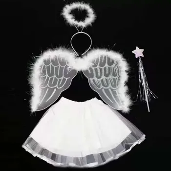 Белые девушки Ангел бабочка Фея костюм день рождения Крылья, волшебная палочка палочки платье повязка на голову для Хэллоуина Рождество