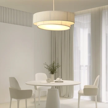 Люстра из скандинавской ткани в кремовом стиле для гостиной, столовой, спальни, подвесной светильник Lustre, подвесные светильники, лампы