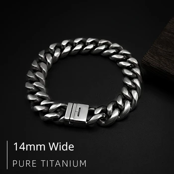Новый браслет из чистого титана с толстой шлифовальной дугой, антиаллергенная кубинская цепочка длиной 21 см, модная ширина 14 мм