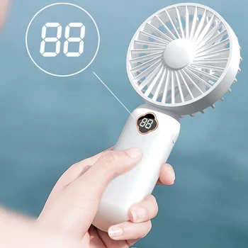 Портативный ручной вентилятор, USB Мини-вентилятор, перезаряжаемый цифровой дисплей, Ленивый вентилятор воздушного охладителя для наружного домашнего офиса-Белый
